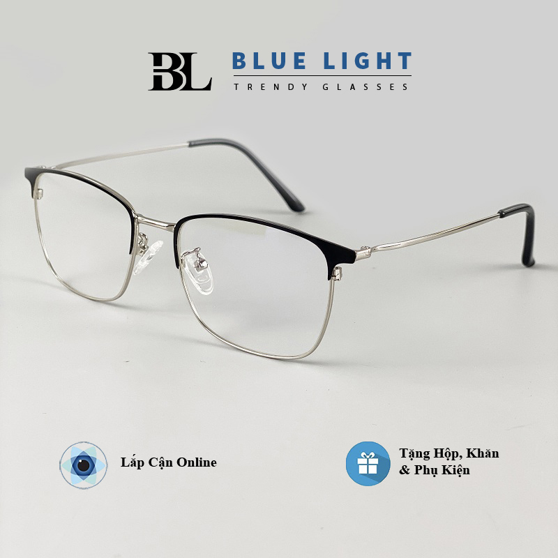 Gọng Kính Cận Kính Giả Cận Chống Tia UV Nam Nữ Mắt Vuông Nhỏ Thanh Mảnh Gọng Đen Bạc Vàng - BLỦE LIGHT