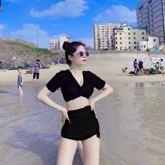 Bikini, Đồ Tắm Biển Cộc Tay 2 Mảnh Xoắn Ngực