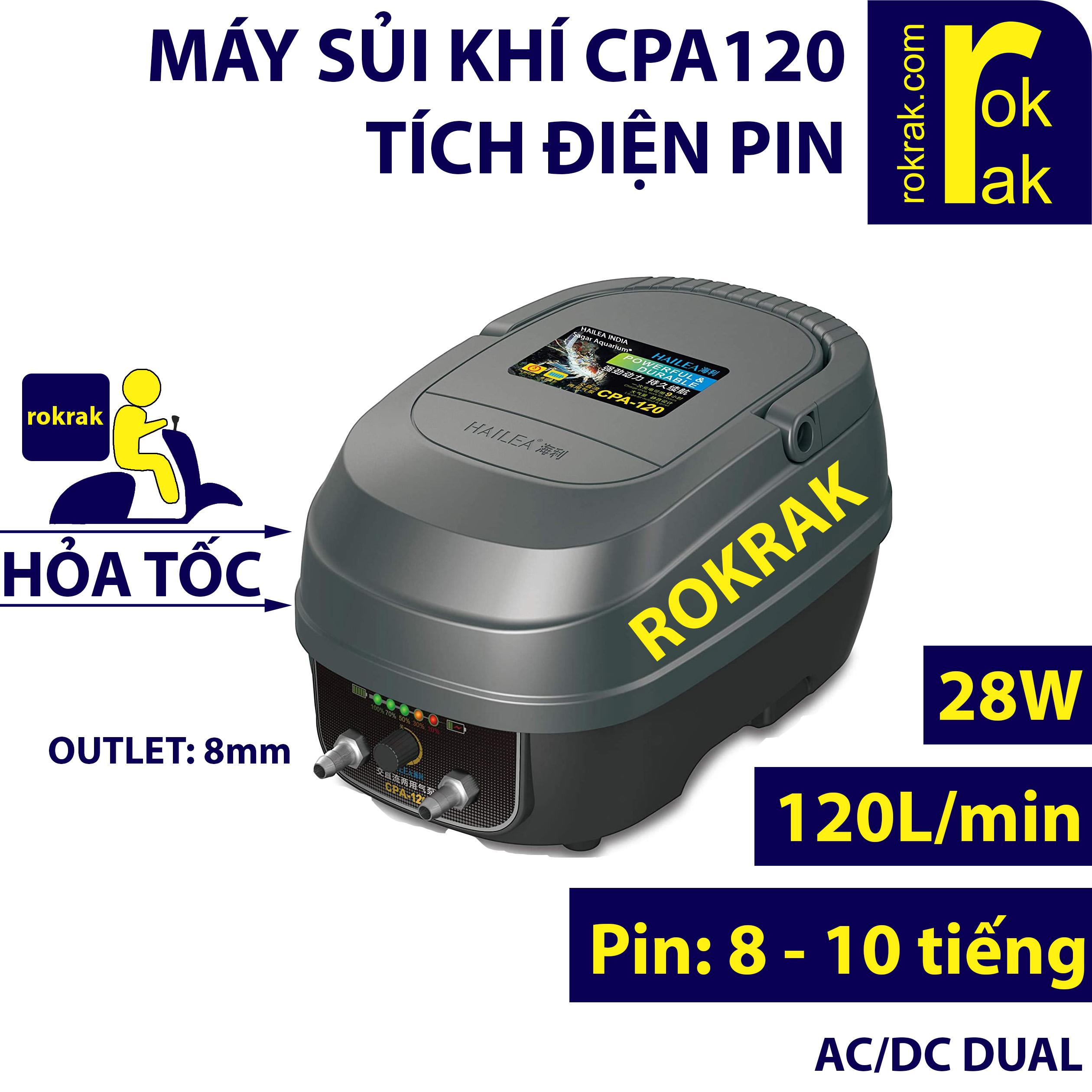 Máy Sủi oxy tích điện CPA-120 Hailea cpa120 công suất lớn hồ cá