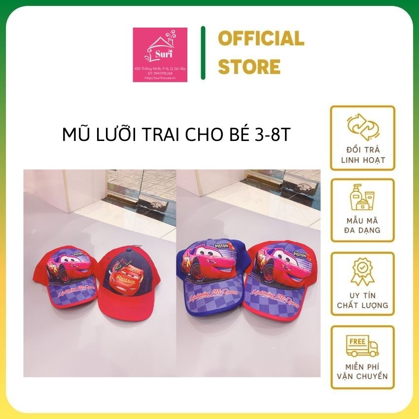 [FREESHIP]-Nón, mũ lưỡi trai,mũ phớt cho bé trai từ 3-8T hình xe ô tô nút gài tăng đơ sau-Suri Kids Baby-SH1-phụ kiện thời trang trẻ em mũ, nón che nắng cho bé trai đi học đi chơi