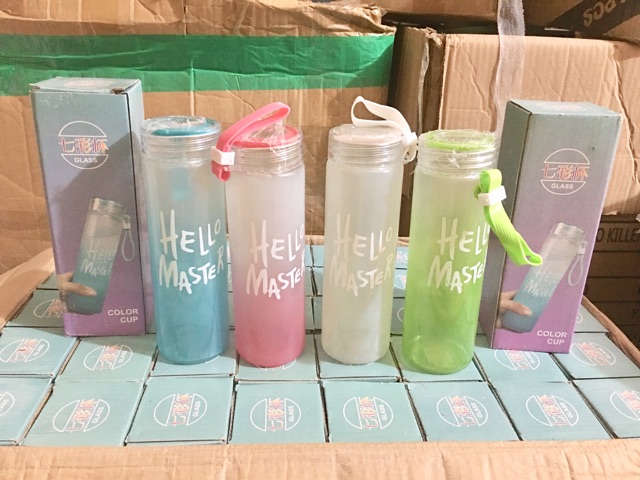 Bình nước thủy tinh hello master 480 ml