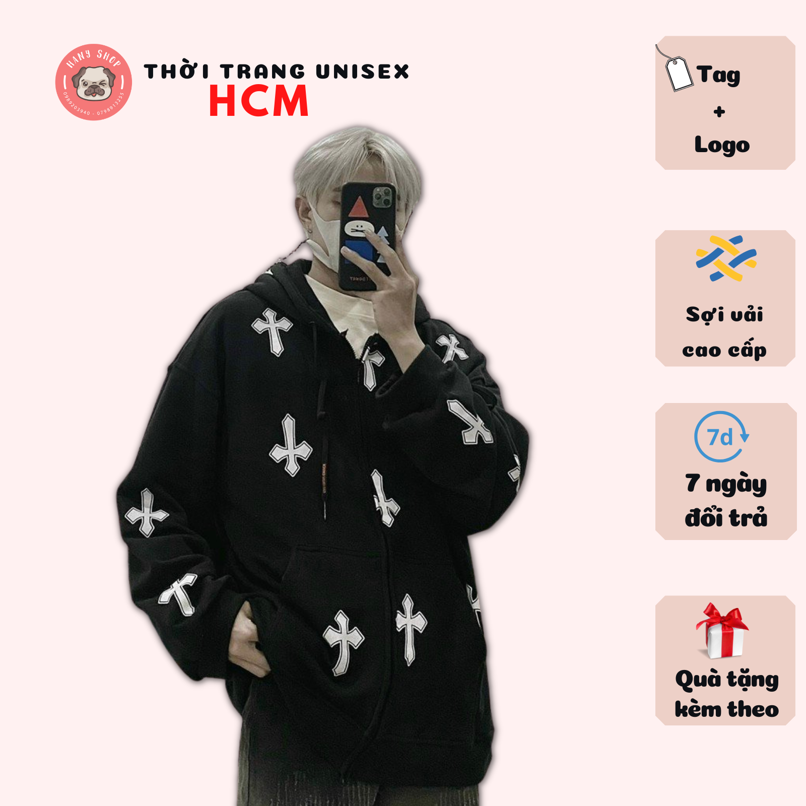 Áo khoác hoodie nam khóa kéo hình thánh giá form rộng vải dày dặn Thời trang Unisex HCM AH42