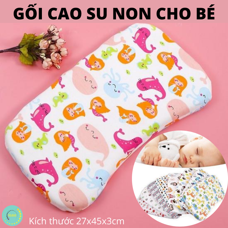 Gối cao su non cao cấp TRẺ EM - Tim mua gối cao su non chống méo, bẹp đầu giúp bé yêu ngủ ngon giấc, kích thước 25x45x3cm, được làm từ 100% cao su thiên nhiên