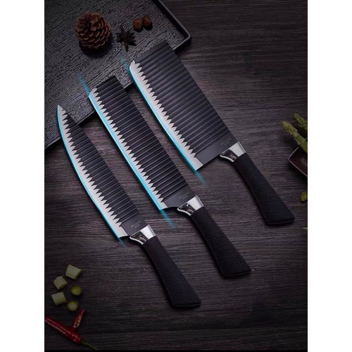 [Dao Thái Thịt Siêu Bén] Bộ 3 dao thép không gỉ gợn sóng chống dính siêu bén (chuyên thái, lọc thịt, gọt hoa quả)