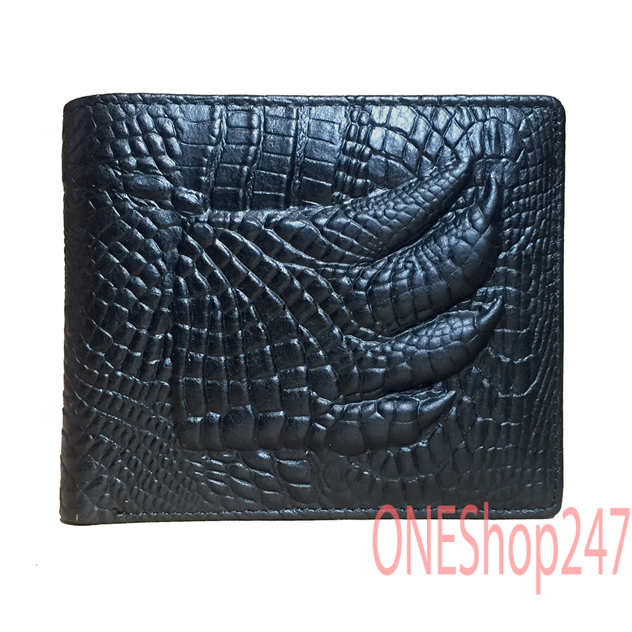 Bóp nam Ví nam da bò Thật 100% vân tay cá sấu  (VIDA-A101V) VÍ DA BÒ