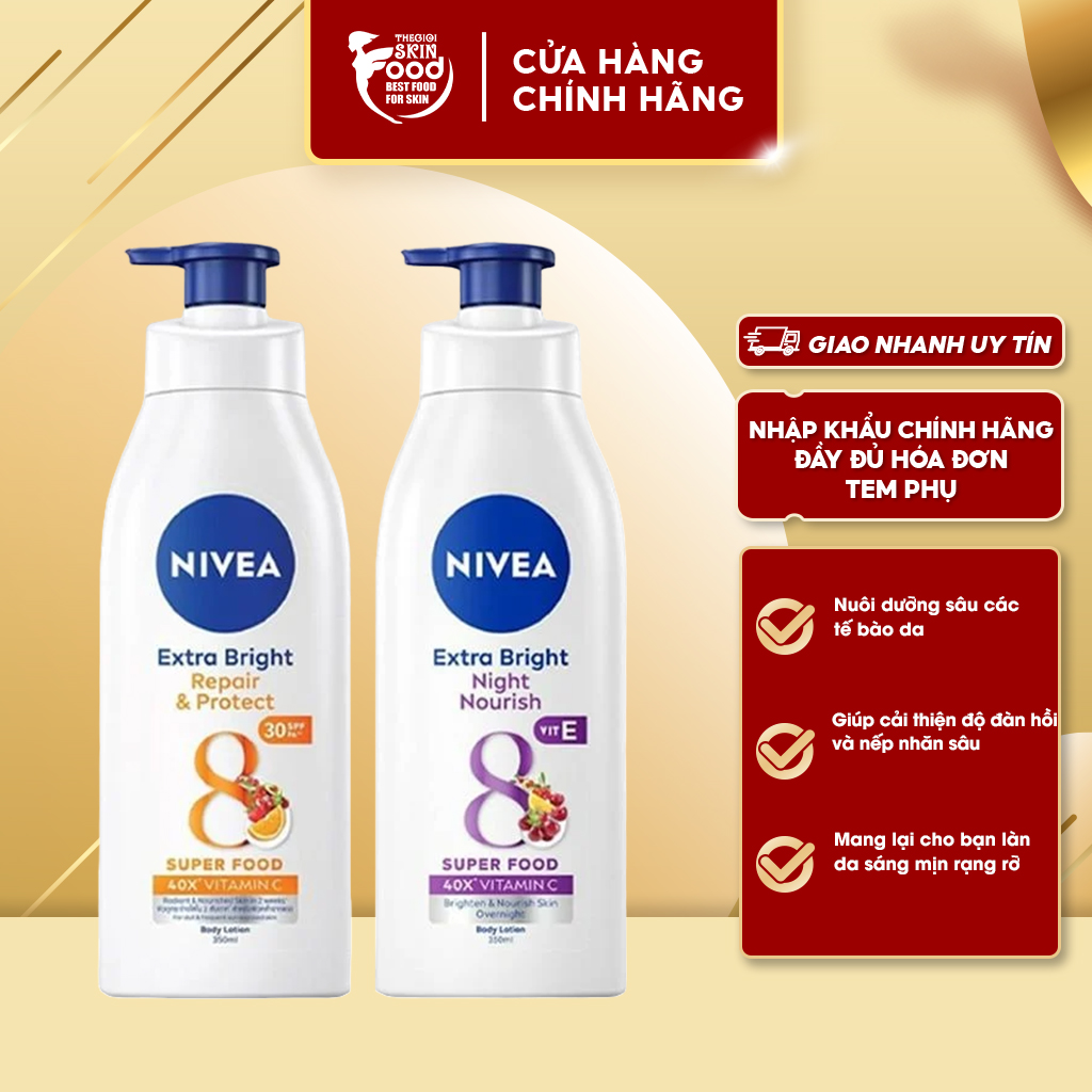 Sữa Dưỡng Thể Sáng Da Ngày & Đêm Nivea Extra White Night Nourish Body Lotion Và Nivea Intensive Mois