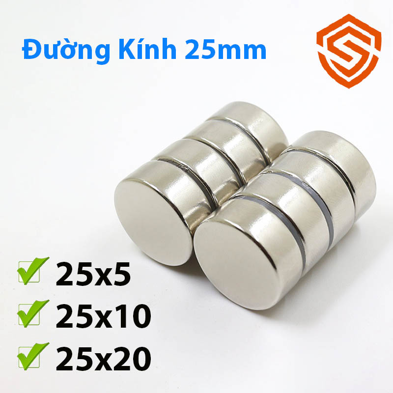 Nam châm viên tròn 25x5/10/20mm loại nam châm đất hiếm