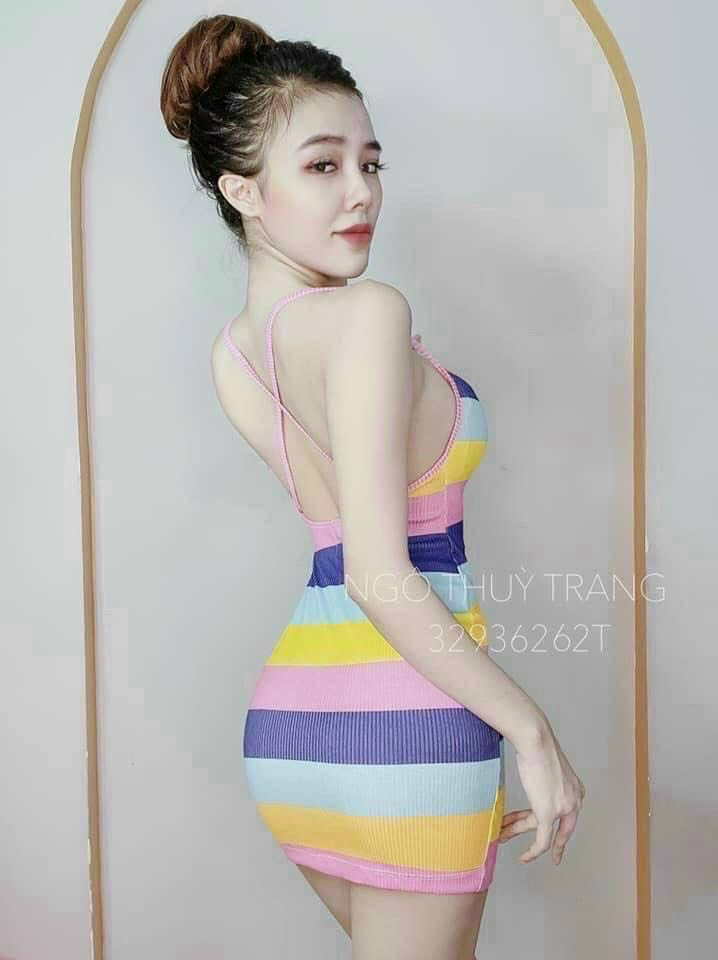 Đầm body cầu vồng 2 dây chéo sexy lady ttsla0643