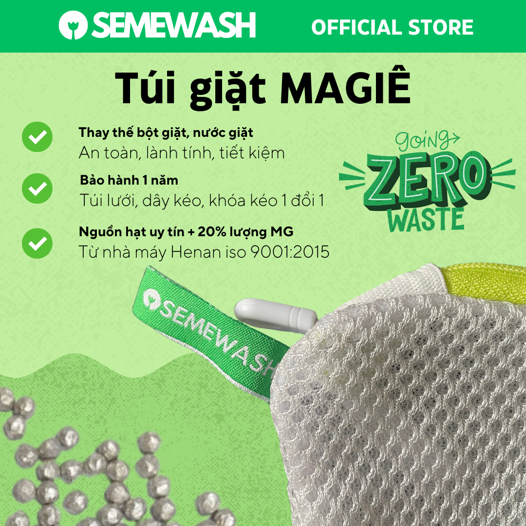 Túi giặt Magie Semewash hạt magnesium tinh khiết giặt quần áo thay thế nước giặt bột giặt