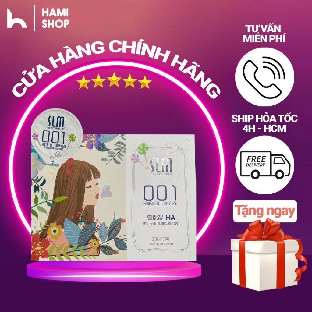 Bao cao su SLM 001 siêu mỏng cao cấp, kéo dài thời gian, nhiều gel bôi trơn, ôm khít đàn hồi linh hoạt