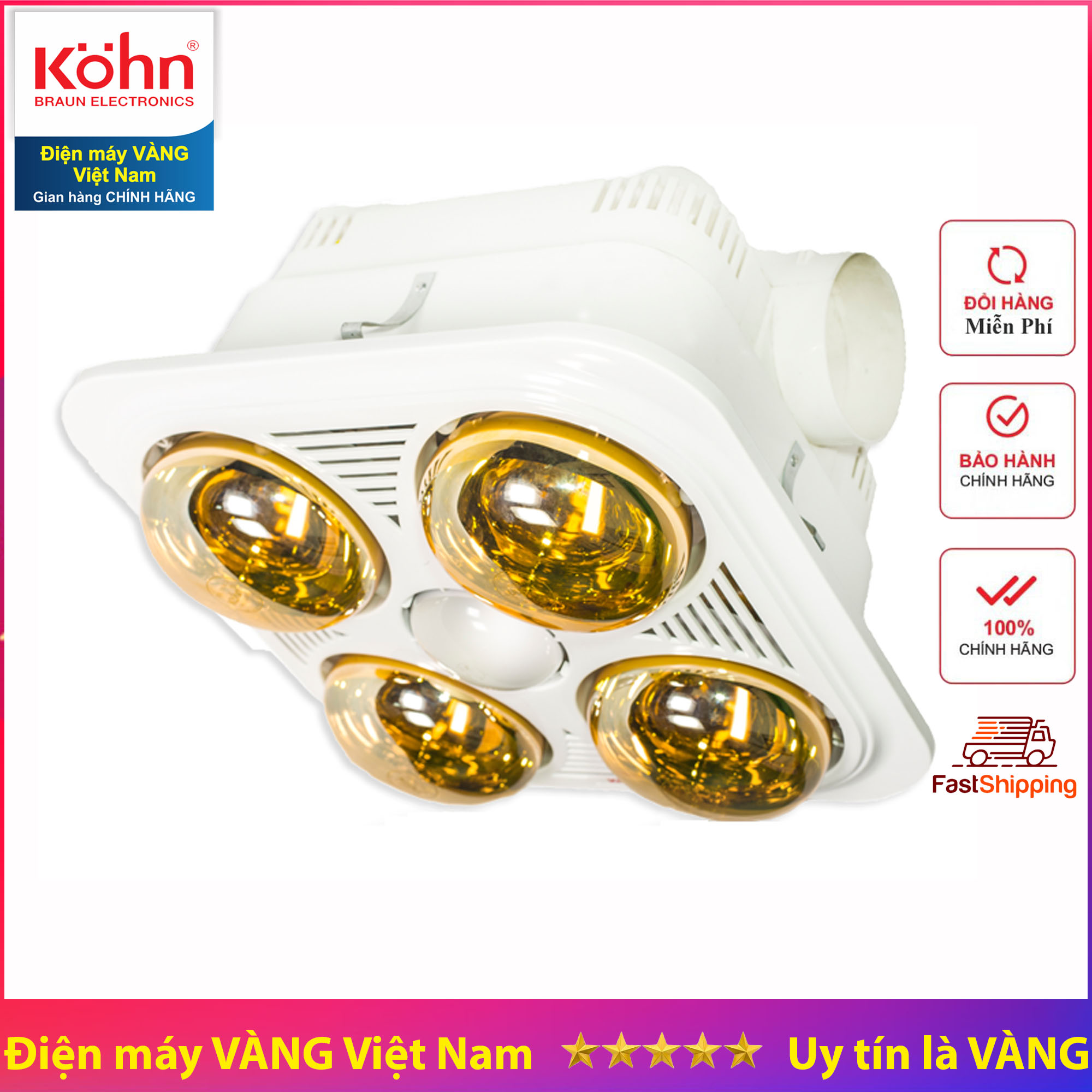 Đèn sưởi nhà tắm âm trần 4 bóng Braun Kohn BU04G