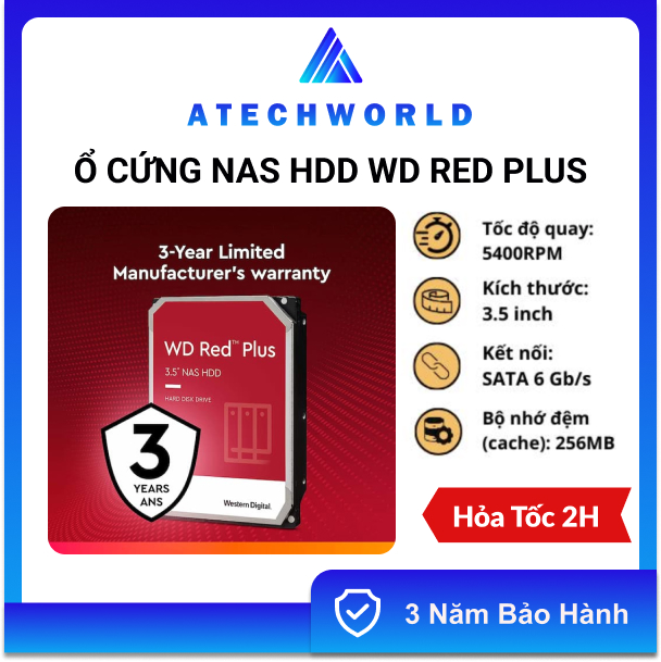Wd Red Plus Hdd Hard Drive 1Tb 2Tb 4Tb 6Tb 8Tb 10Tb 14Tb 16Tb 24Tb - Genuine Product - 3 Year Warranty - Vat Included Giá 9,990,000 Đồng*Miễn phí vận chuyển