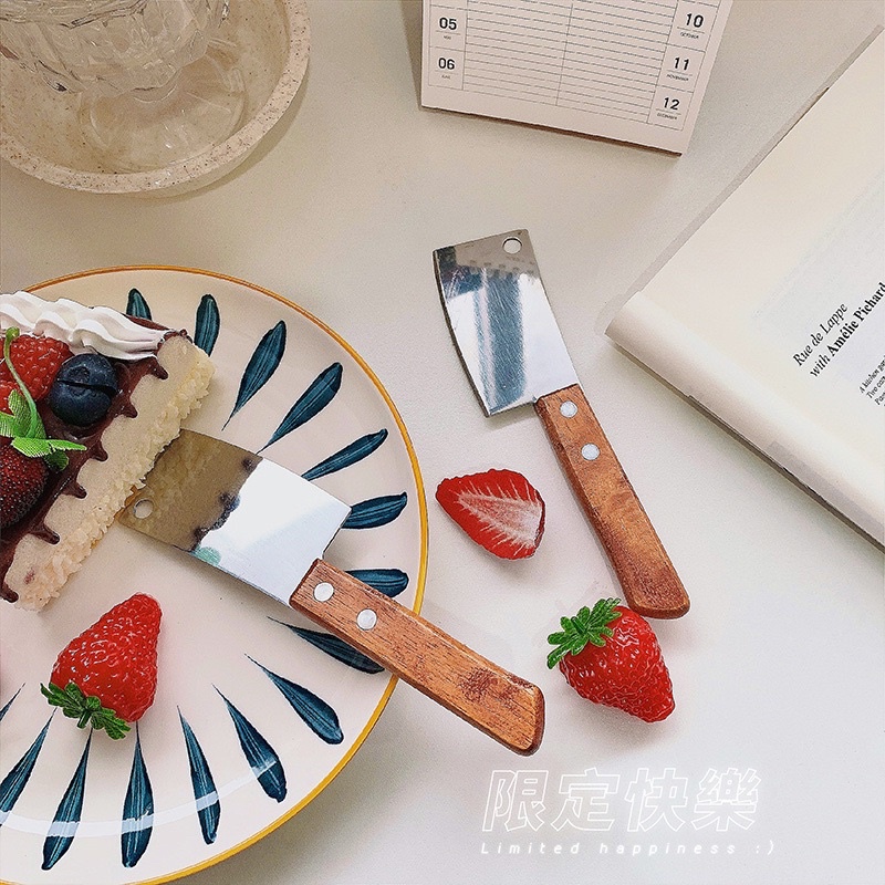 Dao rọc giấy unbox cán gỗ mini, dao cắt bánh decor trang trí