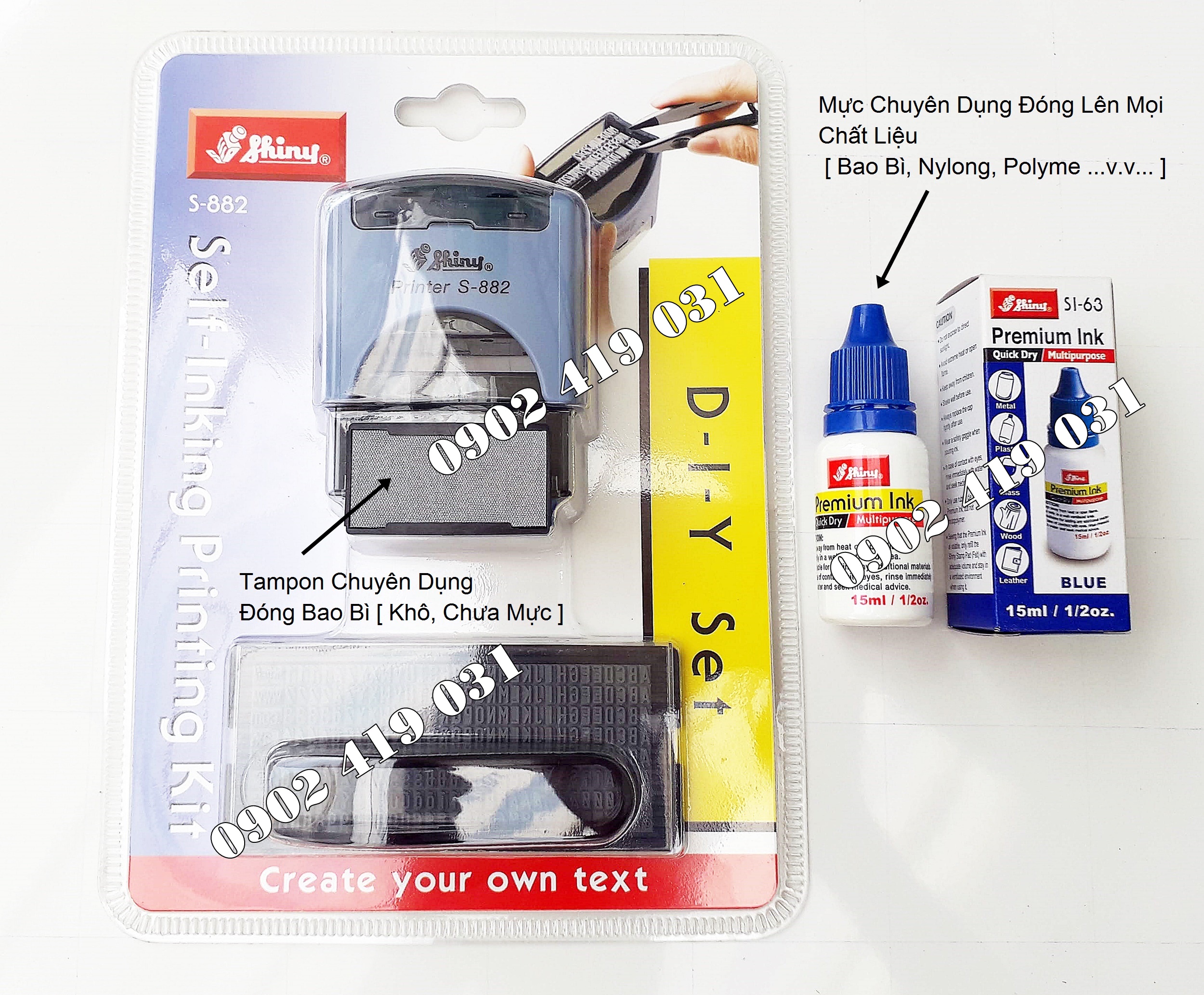 [HCM]Dấu ngày tháng năm NSX HSD Đóng bao bì Kèm mực chuyên dụng [ Bộ dấu ghép 256 ký tự Shniy S-882 ] ]