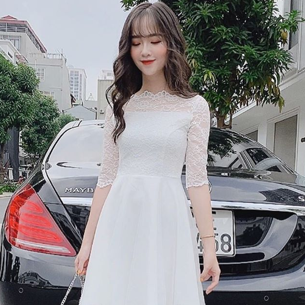 Đầm dự tiệc phối tay ren công chúa