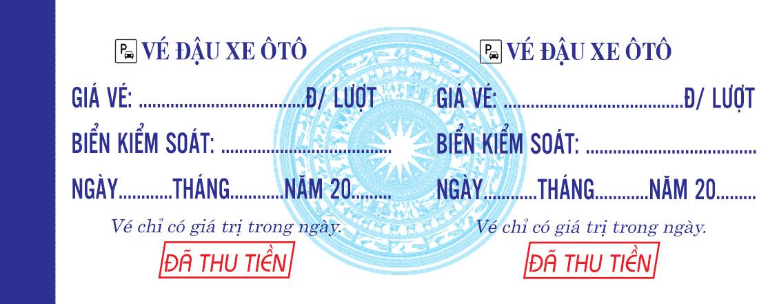 5 quyển phiếu giữ xe ô tô,quyền 50 tờ, không in giá tiền