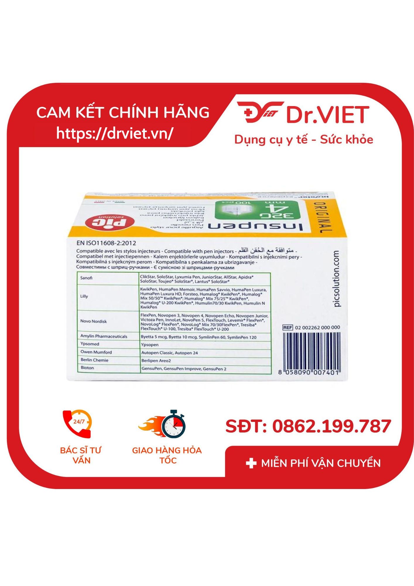 Kim bánh ú sử dụng cho bút tiêm insulin loại kim 32G x 4mm