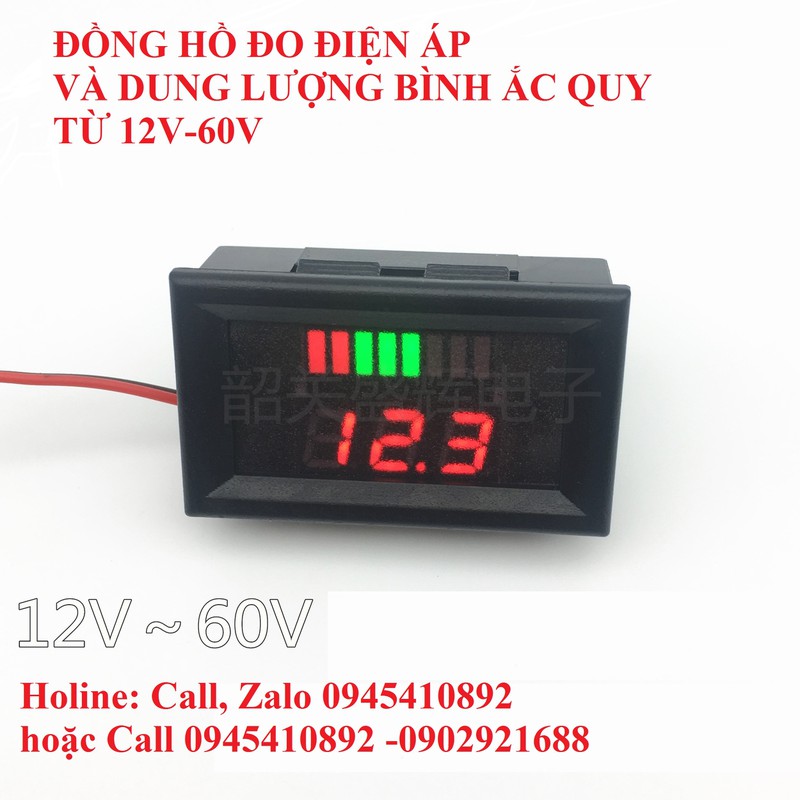 Đồng hồ led đo dung lượng acquy 12V - 60V có hiển thị vạch pin Mạch đo dung  lượng acquy, xe điện ... MTE