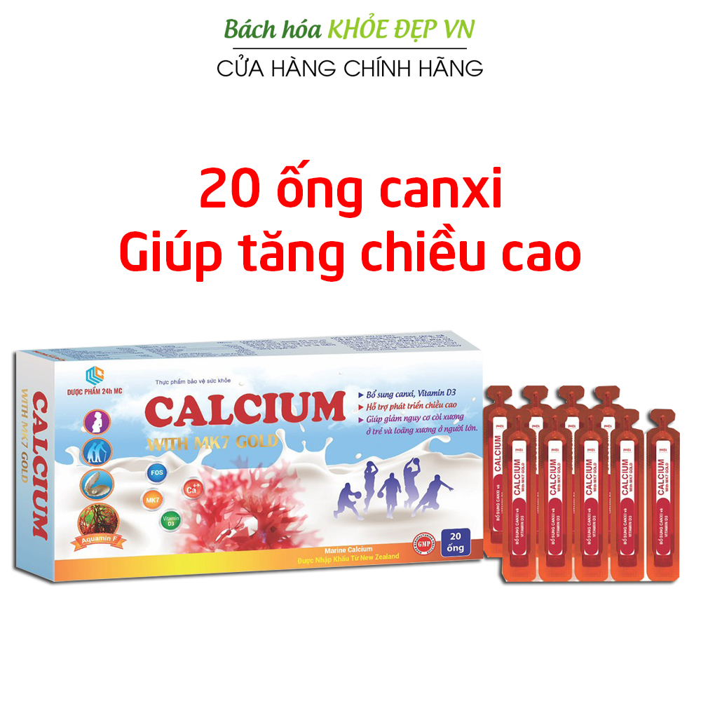 Canxi sữa tăng chiều cao chắc khỏe xương cho bé từ 6 tháng tuổi Calcium With MK7 Gold - Hộp 20 ống