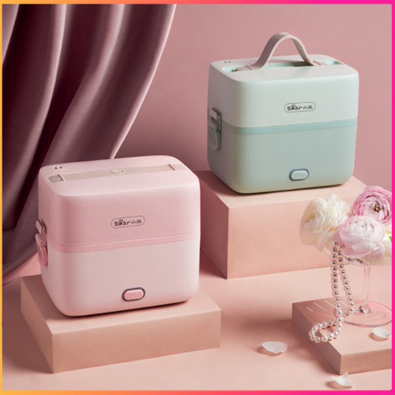 Hộp cơm cắm điện bear dfh-b12e1, 2 tầng 3 ngăn, nấu chín, hâm nóng và giữ nhiệt thức ăn, dùng cho văn phòng