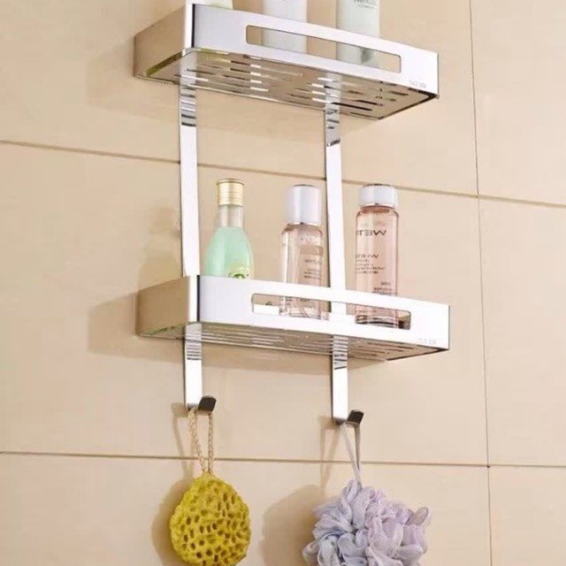 Kệ thẳng đựng dầu gội sữa tắm trong nhà tắm inox 304 , kệ thẳng inox tấm đặc 2 tầng