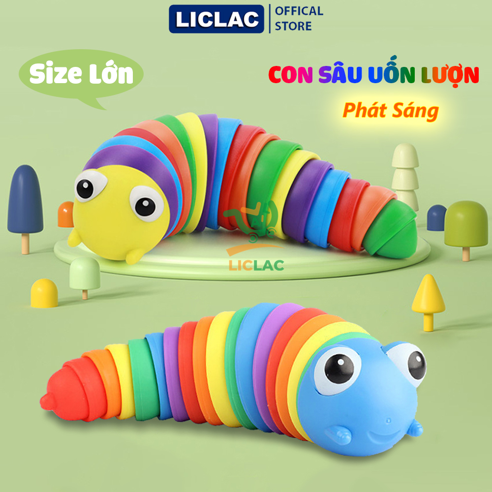 Đồ chơi con sâu uốn lượn loại có đèn nhiều màu sắc size lớn 18cm giúp giải trí giảm stress cho mọi lứa tuổi, đồ chơi con sâu in 3d - liclac