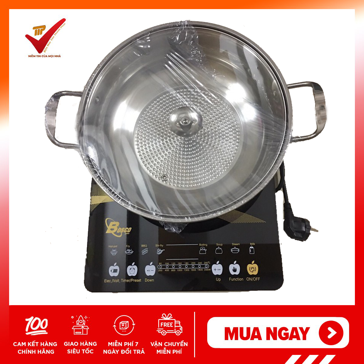 Bếp điện từ cao cấp bosco bc - ih02d tặng kèm nồi inox