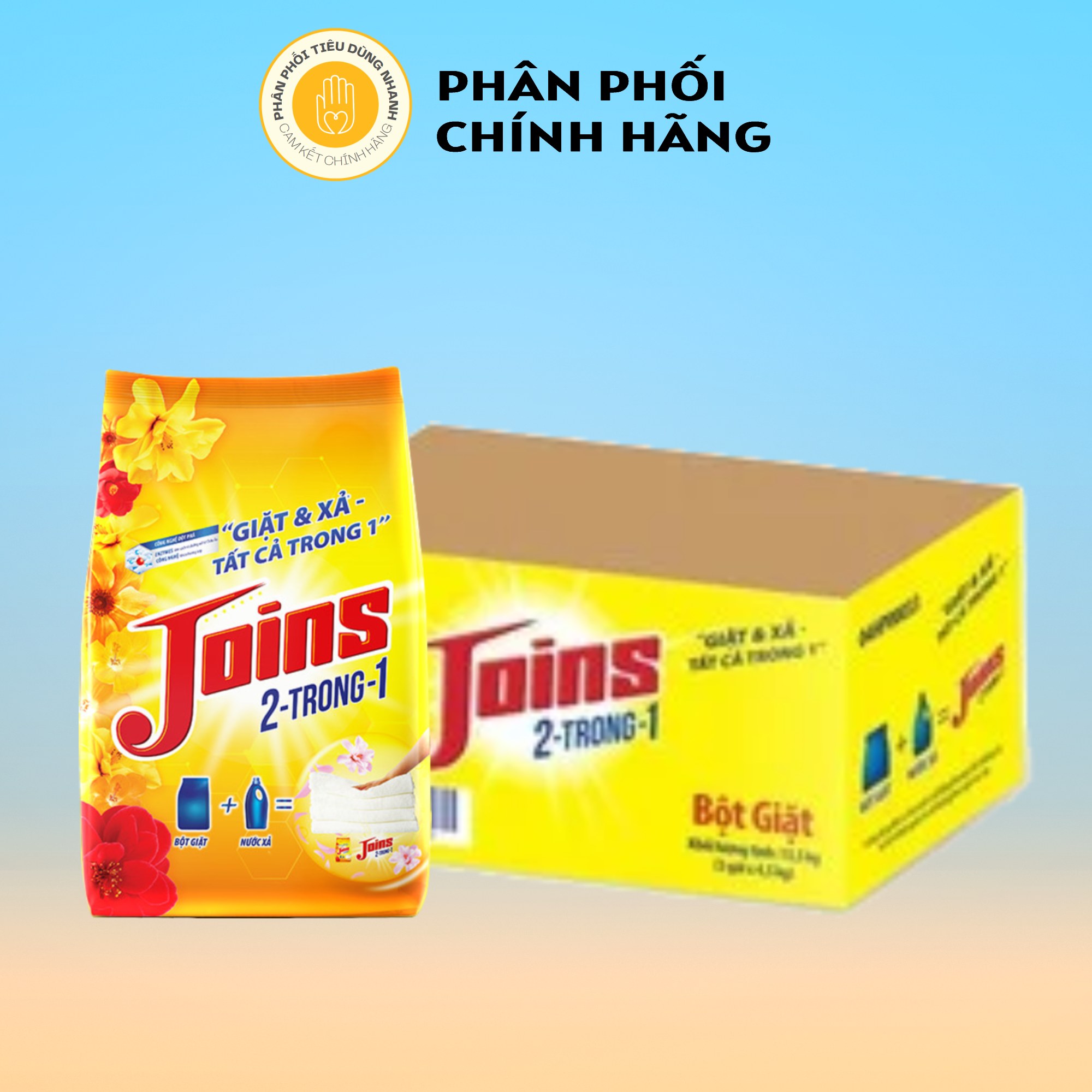 Thùnd 4 bịch bột giặt joins 2 trong 1 giặt & xả 3kg/gói