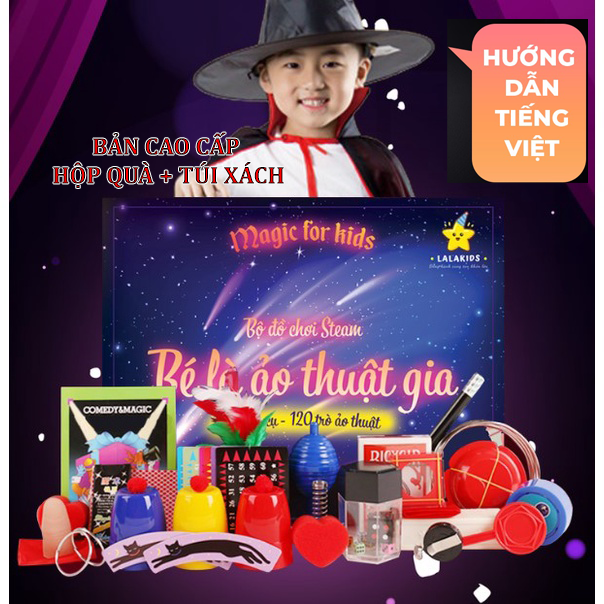 Bộ dụng cụ ảo thuật gia 22 dụng cụ 120 trò ảo thuật hiệu ứng giúp bé làm ảo thuật stem