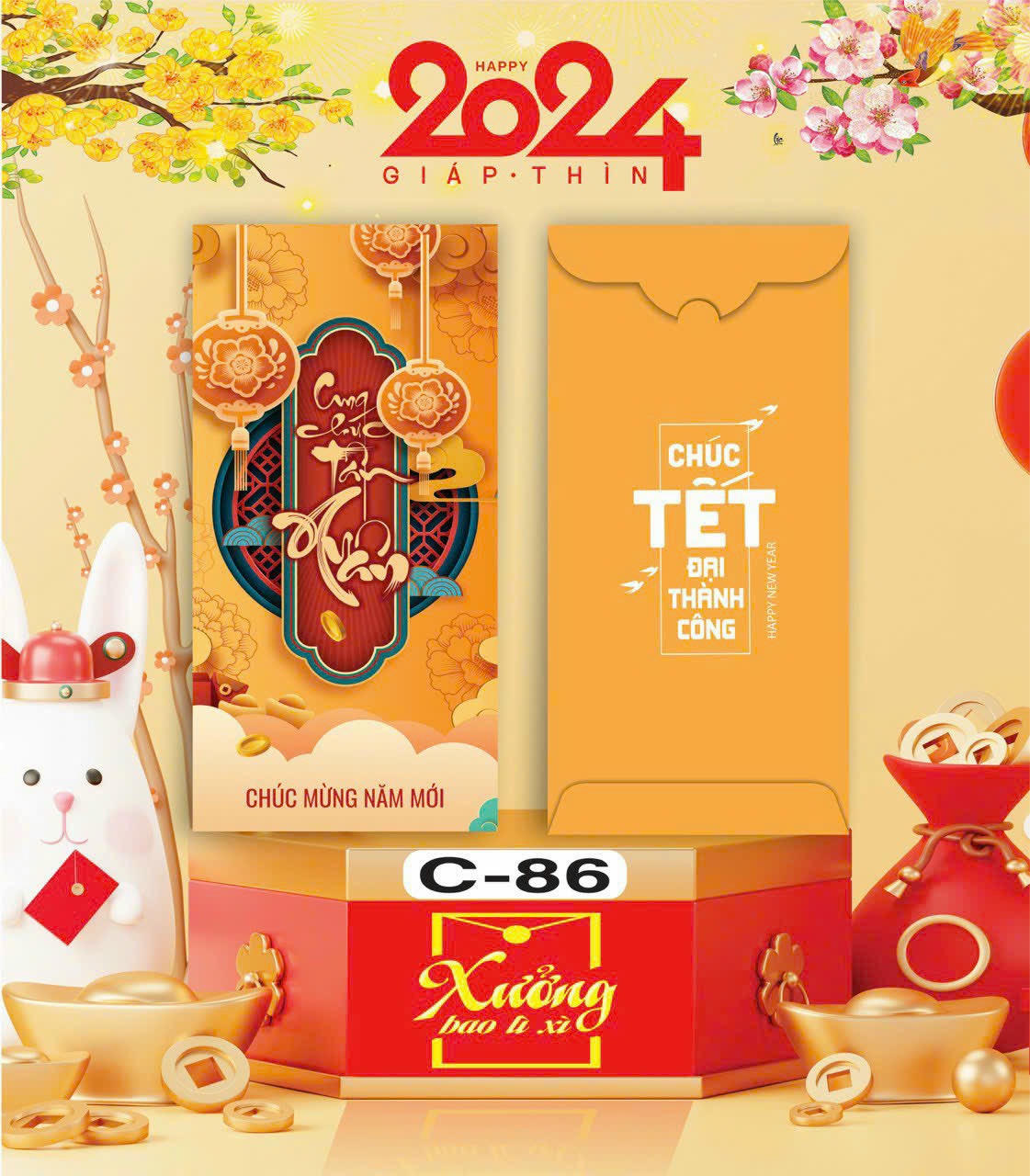 Bao lì xì tết 2024 giáp thìn cung chúc tân xuân được chọn mẫu, bao lì xì mừng tuổi cao cấp