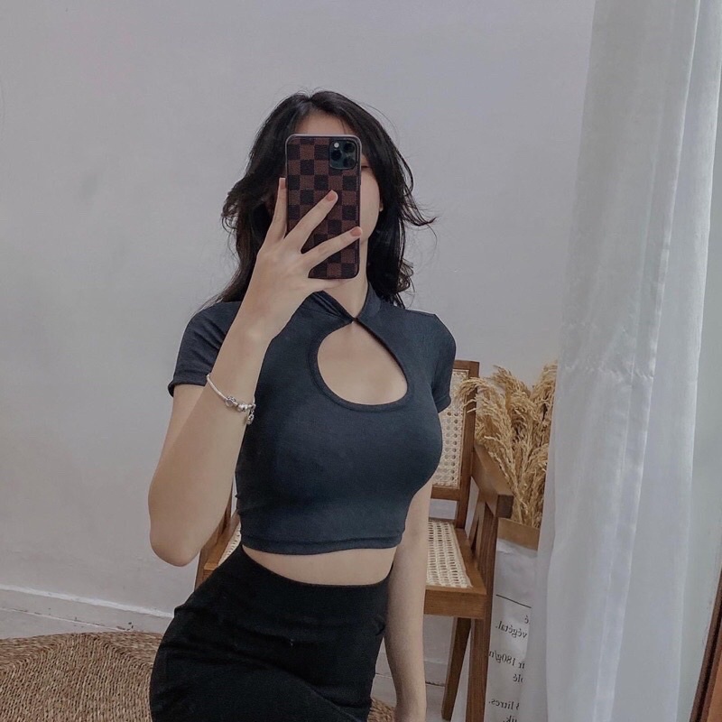 Áo kiểu thun croptop tay ngắn cổ tàu 4 màu basic cho nữ