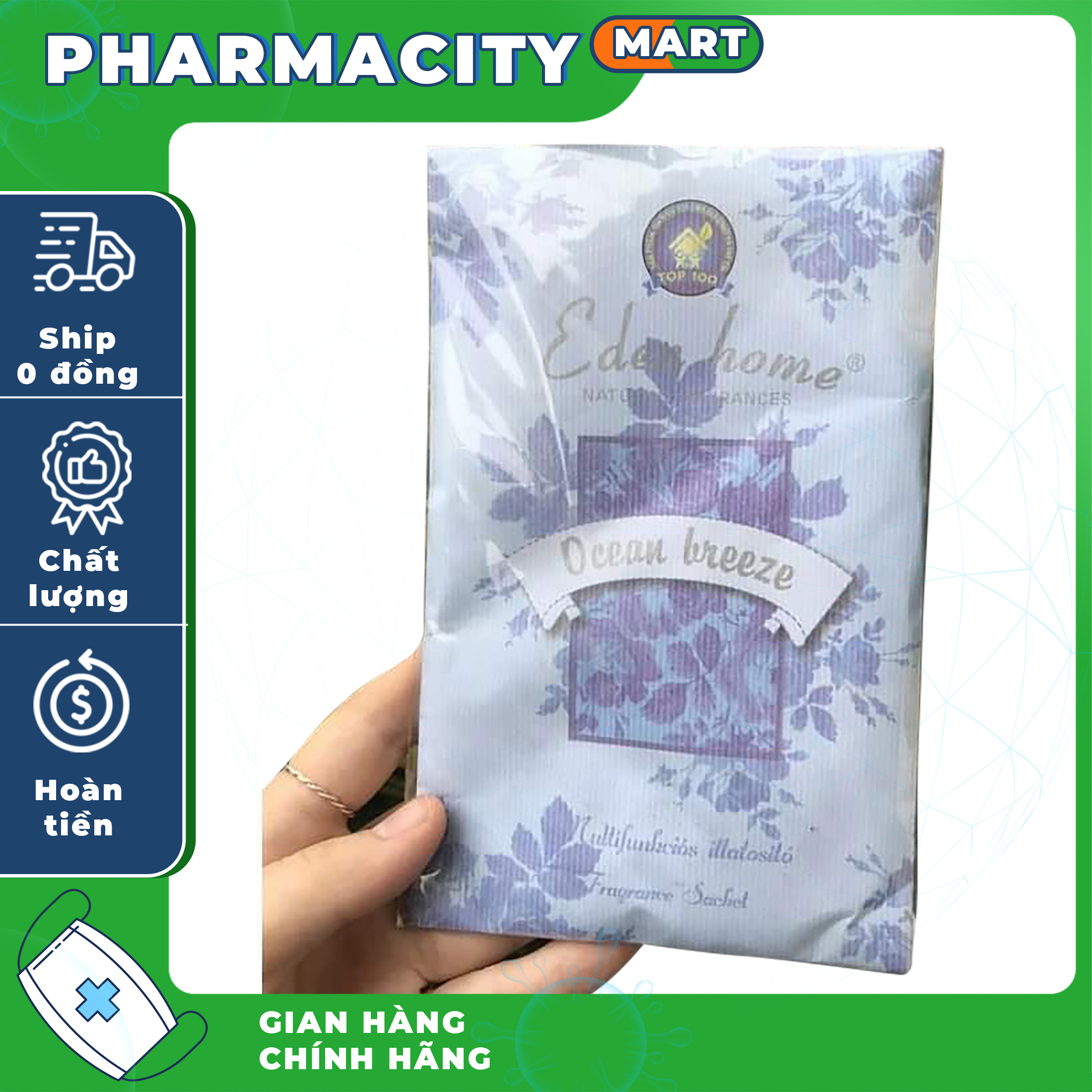 Túi Thơm hương tự nhiên treo phòng ngủ, phòng khách Eden Home Ocean mùi hương biển Gói 20G