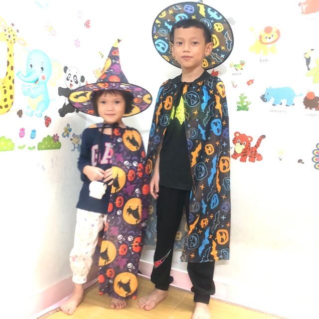 RAFFER Bộ áo choàng mũ Halloween phù thuỷ mẫu mới 2020 tặng kèm quả bí ngô cho bé