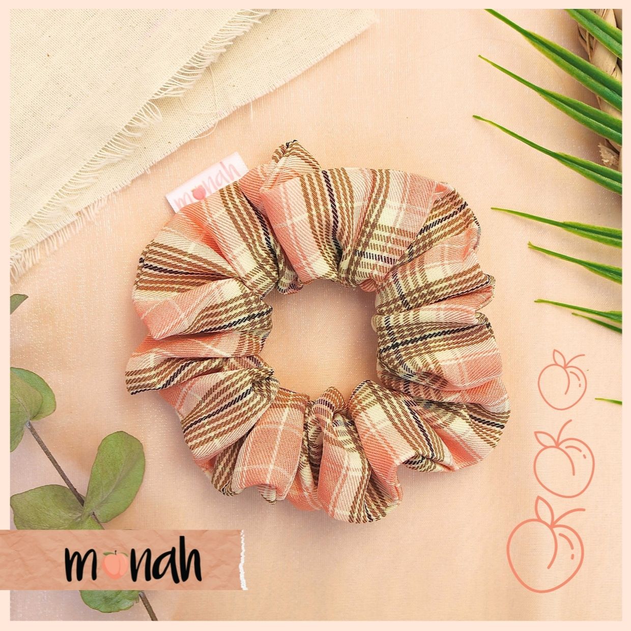 [HCM]Dây buộc tóc cột tóc scrunchie caro lụa hồng trẻ trong phong cách nữ tính