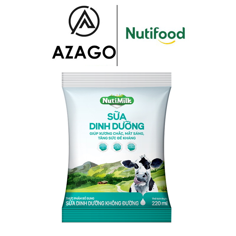 Nutimilk sữa dinh dưỡng không đường bịch fino 220ml sddkd220az - thương hiệu nutifood - azago