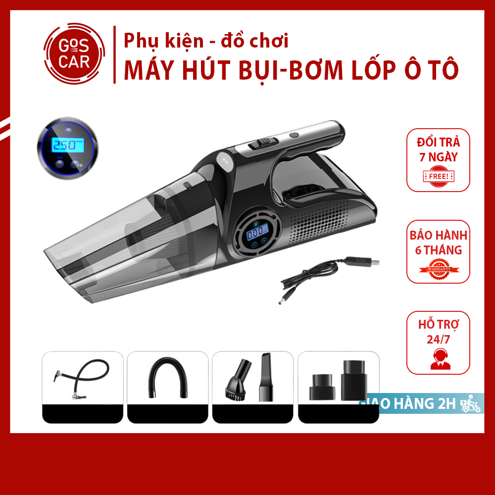 Máy hút bụi xe ô tô + Máy bơm lốp ô tô 12V RTS thực hiện 4 công năng hút bụi + bơm lốp + đo áp suất lố + đèn soi sáng bảo hành 12 tháng, máy hút bụi mini cầm tay, bơm lốp mini,máy thổi bụi cầm tay, máy hut bui cầm tay