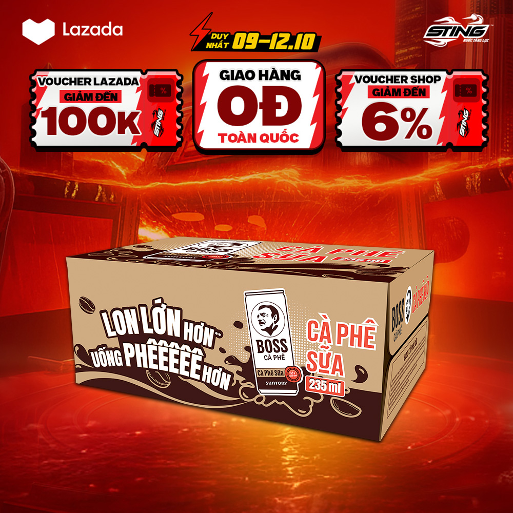 [SALE 10.10-VC ĐẾN 12%] Thùng 24 Lon Cà phê sữa Boss Size Lớn (235ml/lon)