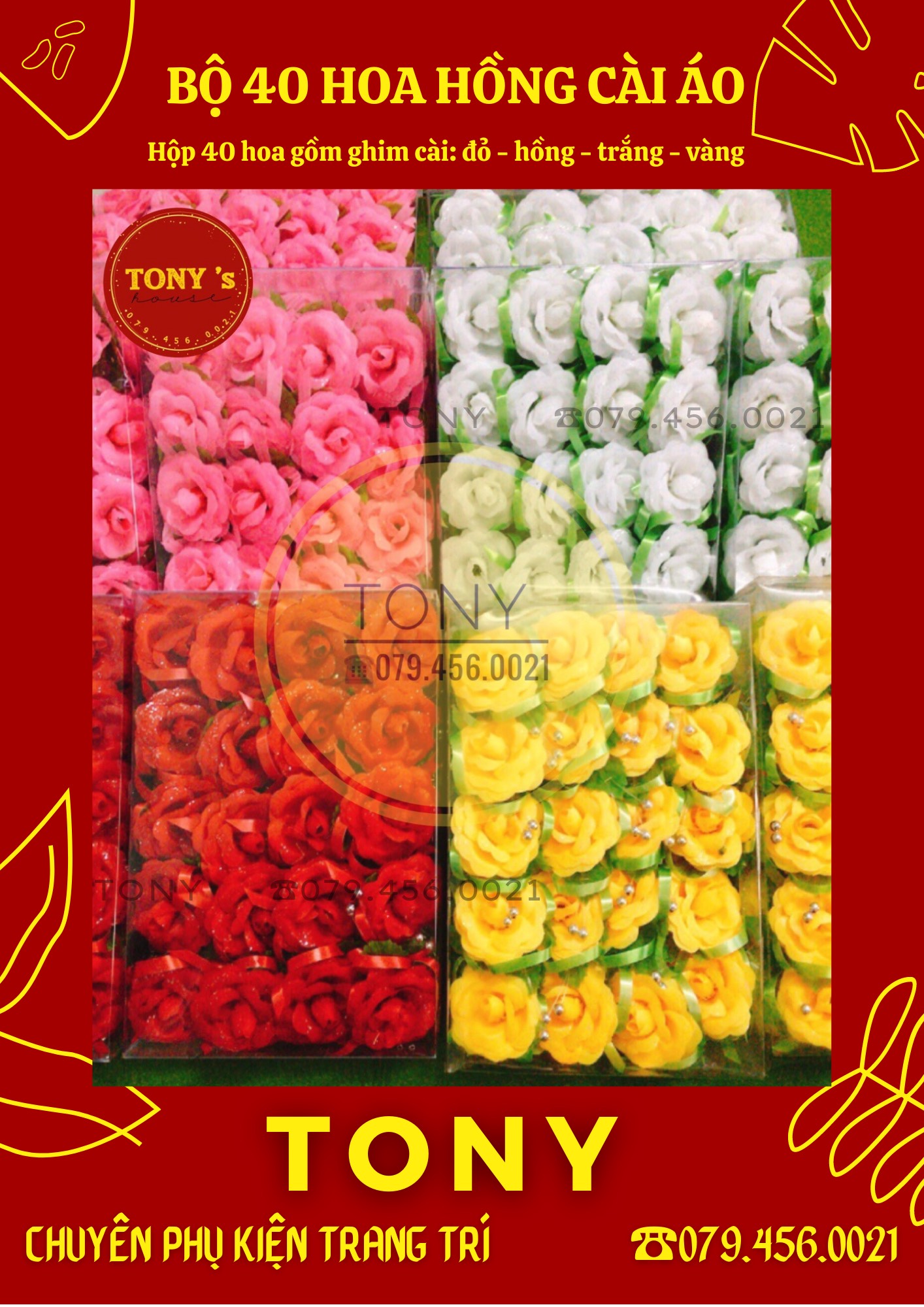 BỘ 40 HOA HỒNG CÀI ÁO ĐÁM CƯỚI - hàng tốt - kèm kim cài áo