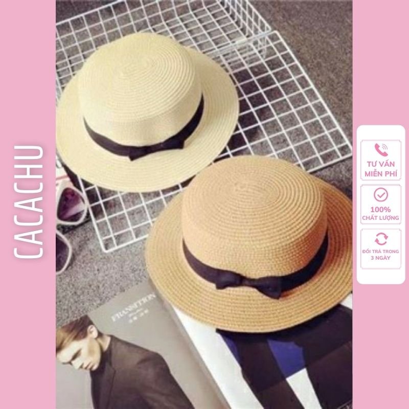 Mũ cói đi biển đi chơi dạo phố vành nhỏ nơ đen xinh xắn siêu đẹp giá lẻ bằng giá sỉ CACACHU M02, nón cói nữ thời trang