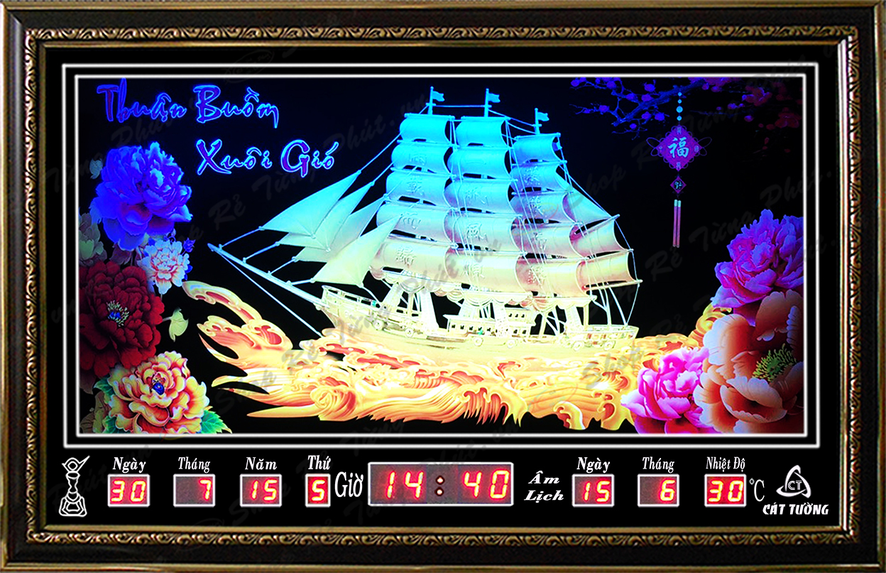 Đồng hồ Lịch Vạn Niên điện tử treo tường - Thuận Buồm Xuôi Gió 68406 ( KT 68 x 45 x 7cm)_có 2 loại (không remote đèn và có remote đèn )