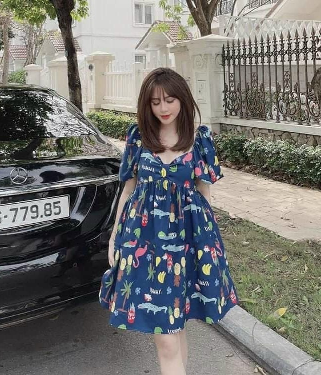 [MẪU MỚI]Đầm baby doll họa tiết 3D cực kỳ dễ thương thích hợp cho nàng dạo phố thời trang SUNI