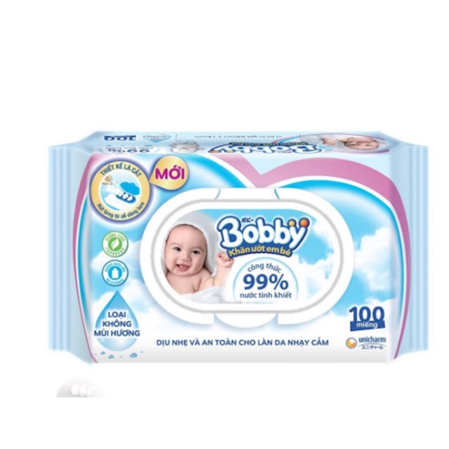 Giấy ướt bobby không mùi 100 miếng