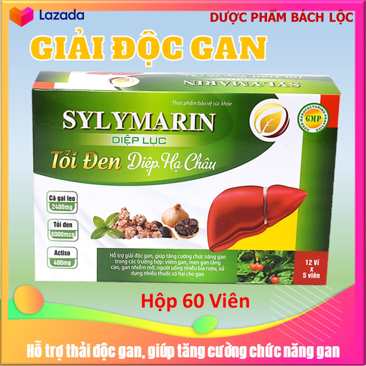 Viên Uống Giải Độc Gan Sylymarin Diệp Lục Tỏi Đen Diêp Hạ Châu Giúp Thanh Nhiệt, Giải Độc, Mát Gan, Hạ Men Gan, Bảo Vệ, Hạn Chế Tổn Thương Tế Bào Gan - Dược Phẩm Bách Lộc
