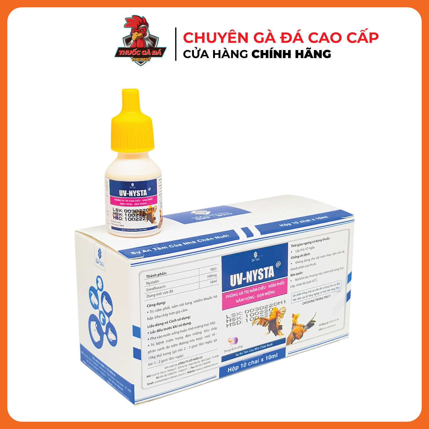 UV - NYSTA NẤM DIỀU, NẤM PHỔI, NẤM HỌNG, ĐẸN CHO GÀ ĐÁ 1 LỌ 10 ML