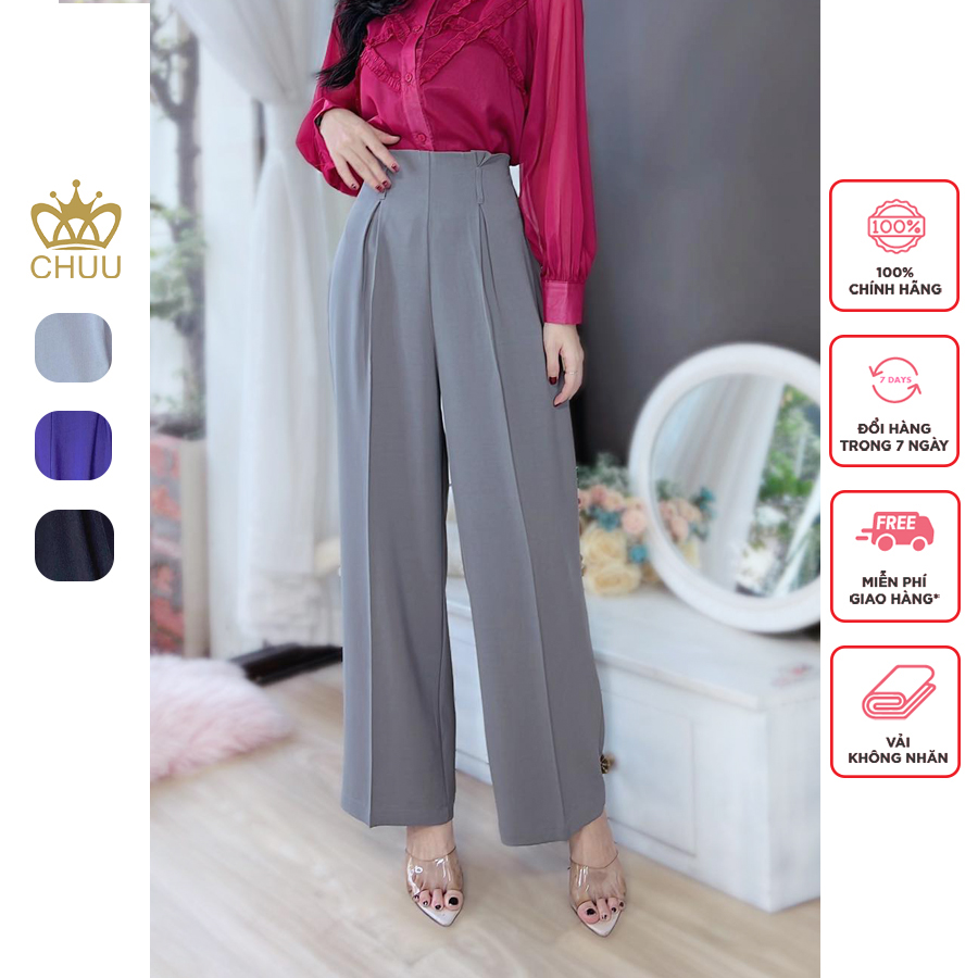 Quần tây nữ công sở ống rộng suông culottes dài đai dư CHUU Q8006