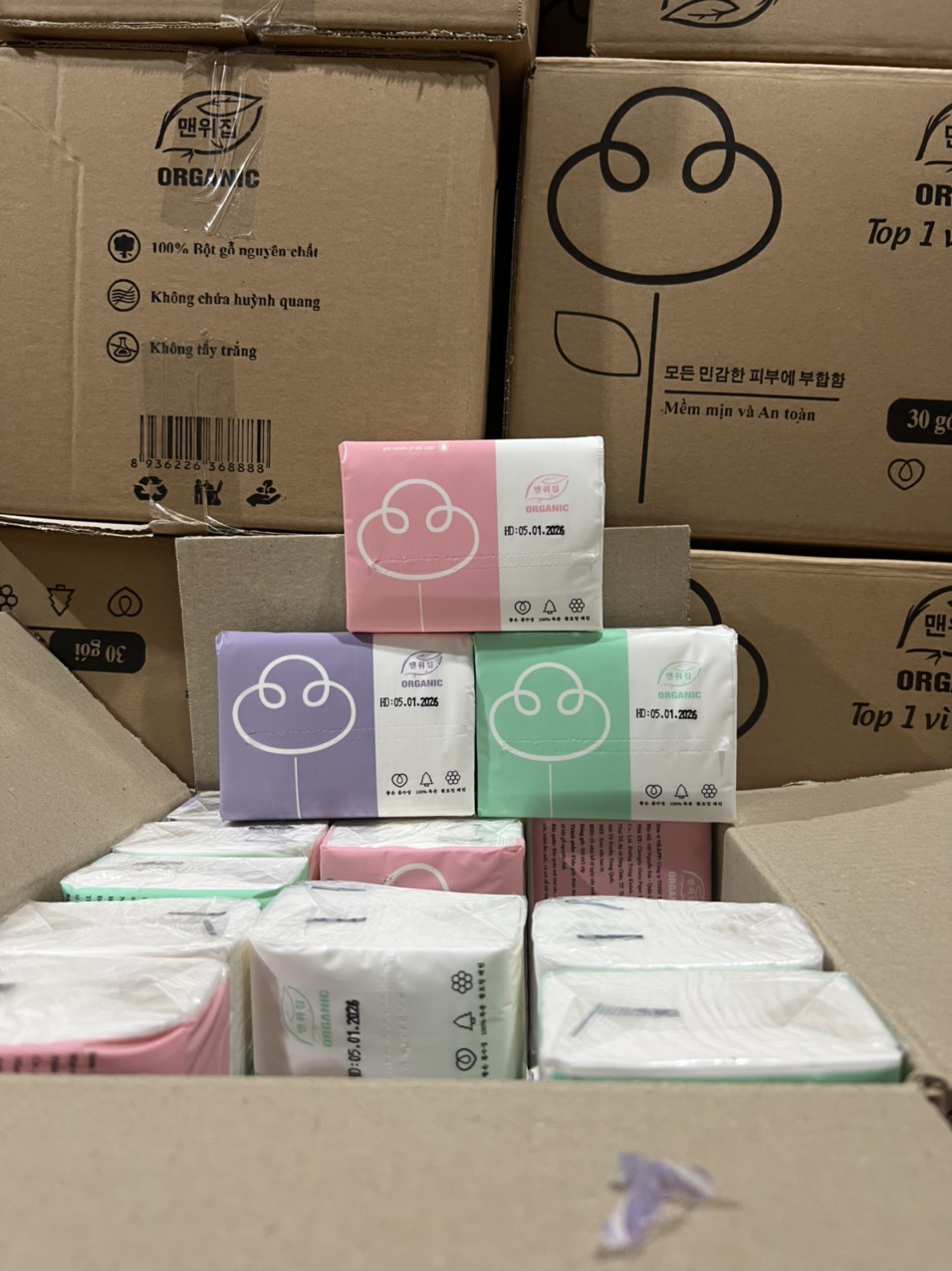 Giấy ăn gấu trúc, thùng giấy ăn rút 30 gói cao cấp ORGANIC