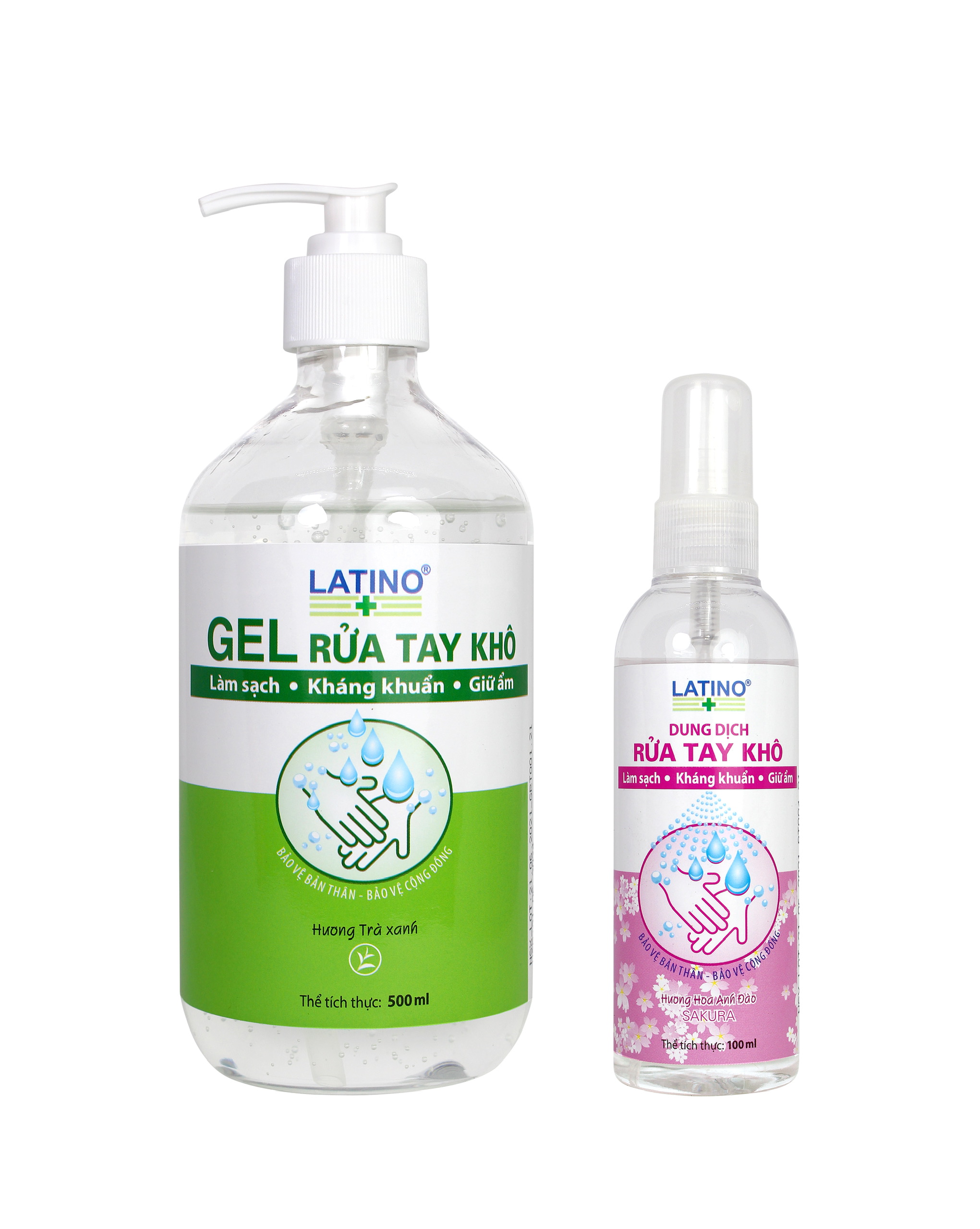 Dung dịch rửa tay khô Latino  - Combo 1 chai 100ml  & 1 chai 500ml