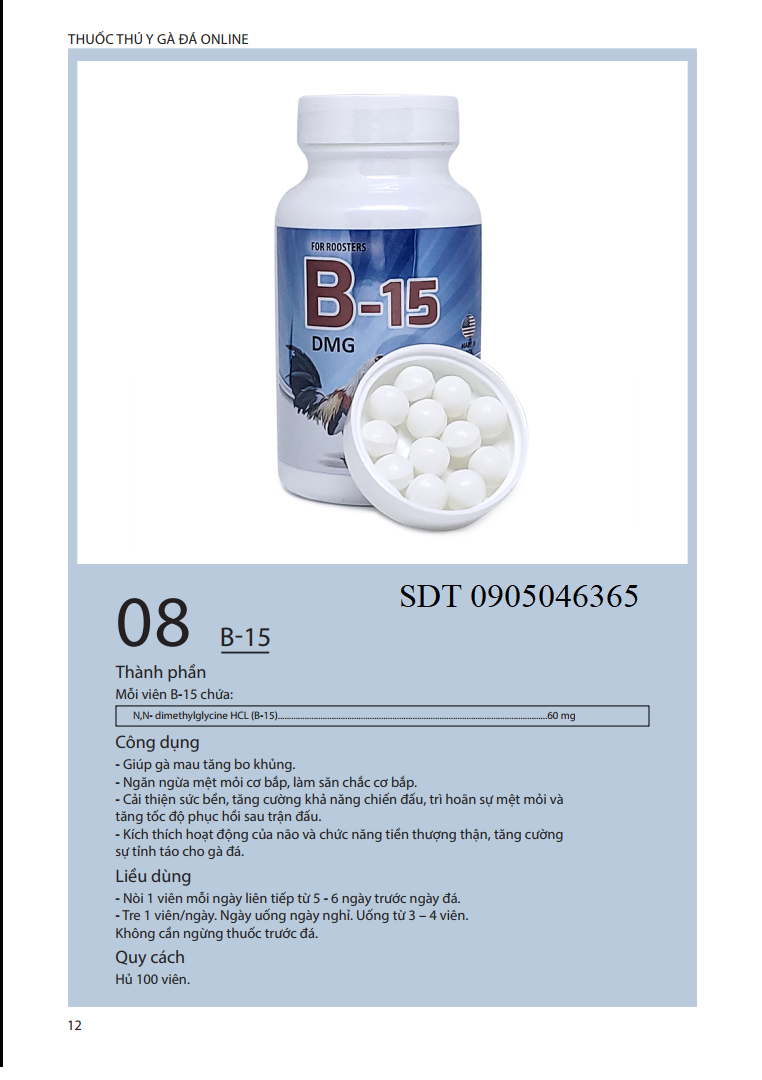 B15 Gà Đá - Tăng Bo Gà Cấp Tốc Trước Đá - 100v B15 - Mỹ