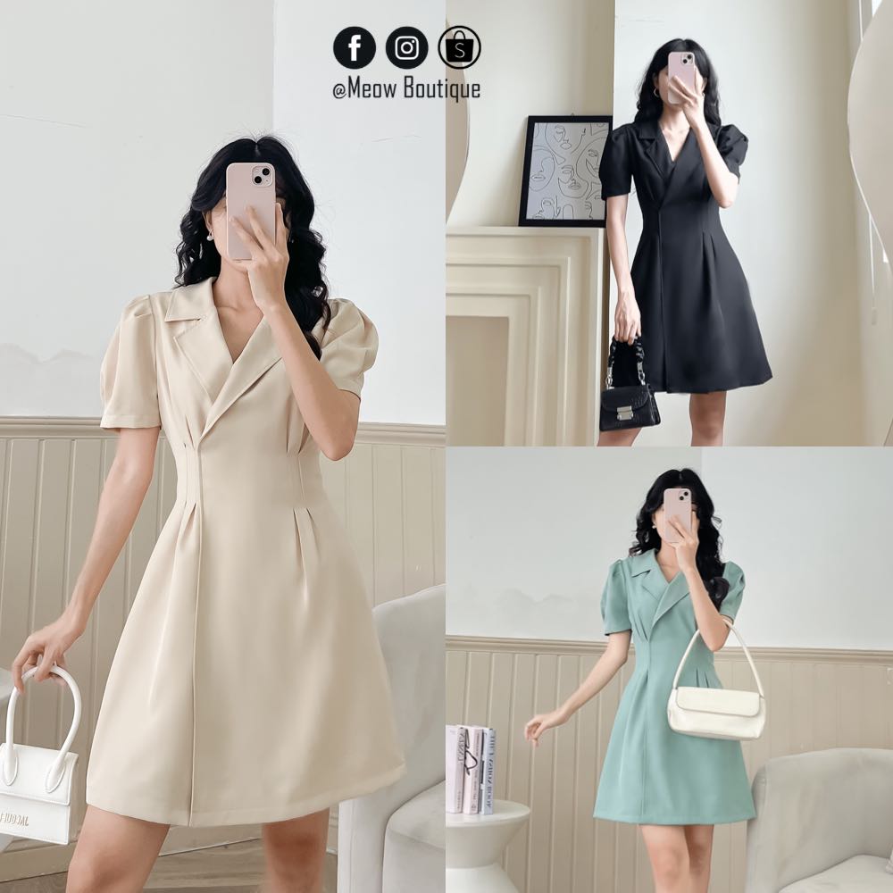 Đầm hai lớp công sở cổ vest sang trọng Meow Boutique