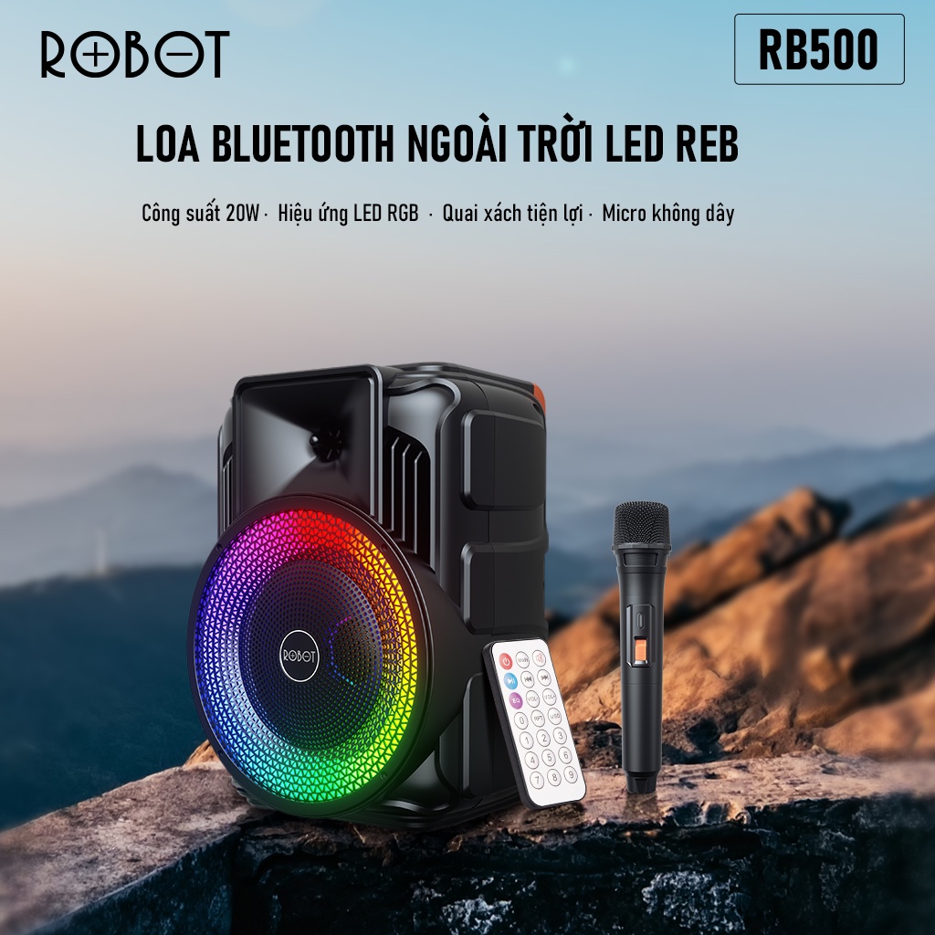 Loa Bluetooth Ngoài Trời ROBOT RB500 Hiệu Ứng Đèn LED Công suất 20W Hỗ Trợ